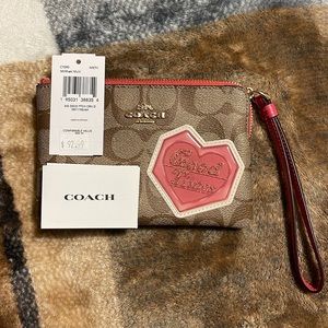 Coach Beige/Old Rose Signature Coated Canvas and Leather Disco Patch Wristlet